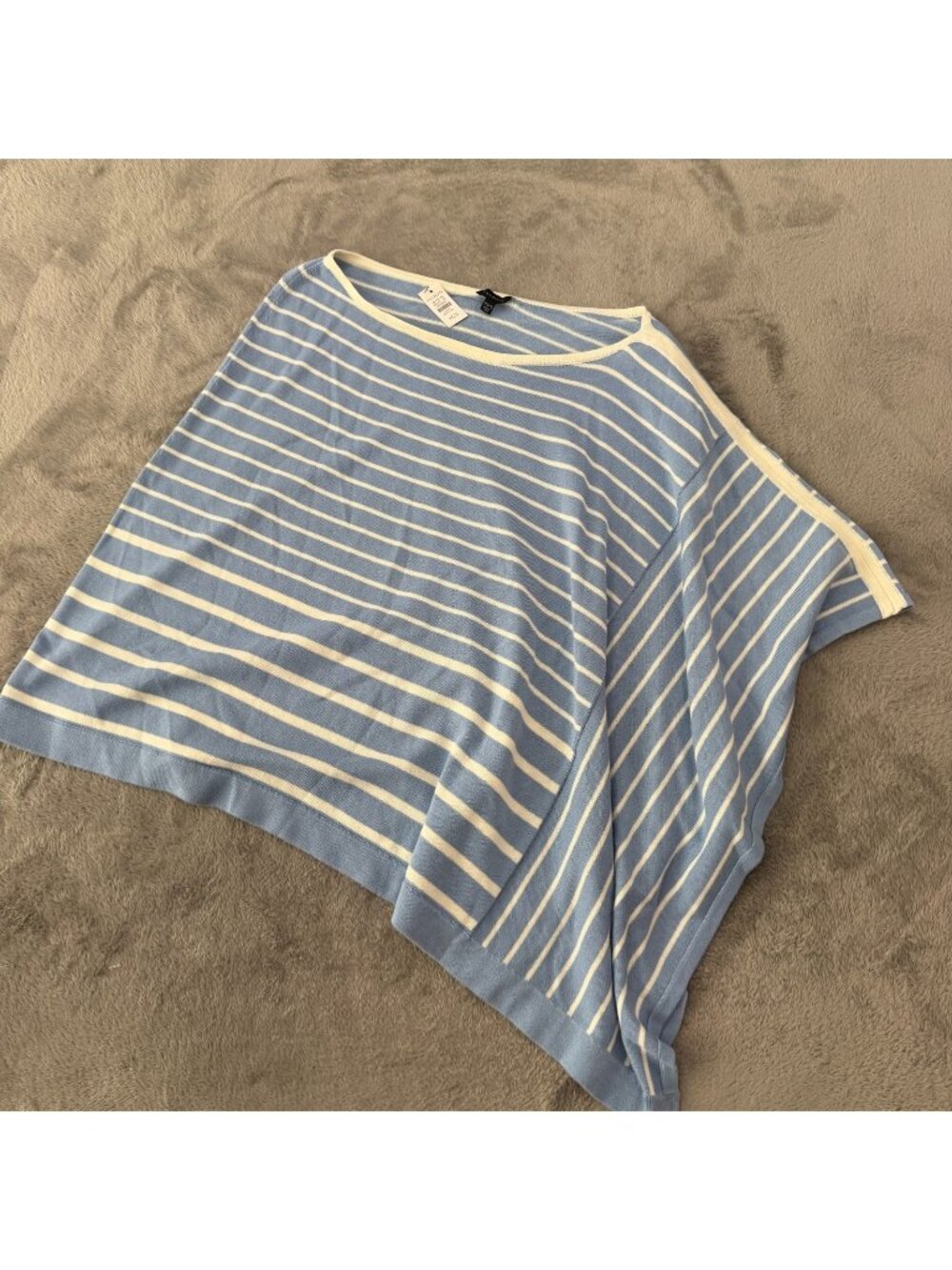 NWT Talbots Blue Cream Striped Poncho Shawl Cape XS SMALL Coastal Sweater